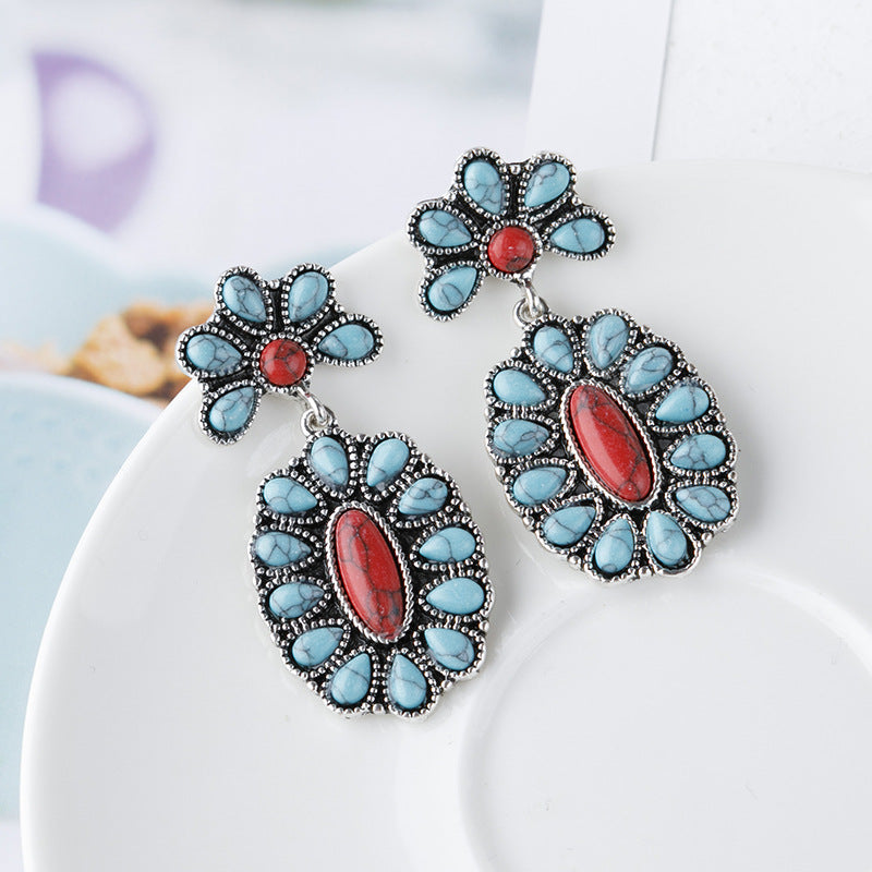 Turquoise Statement Cross Earrings
