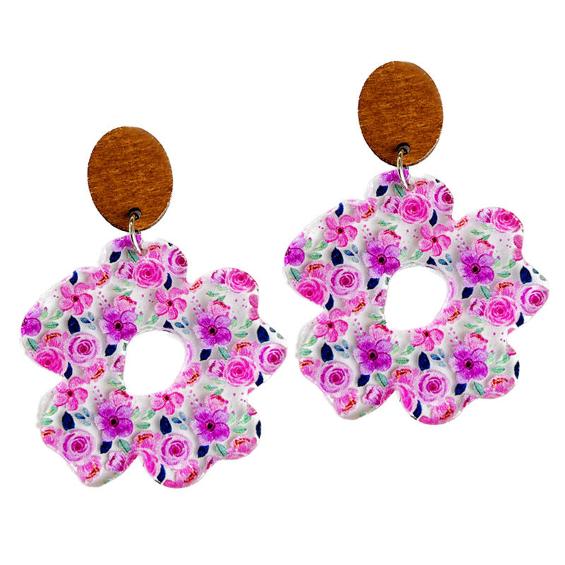 Geometric Floral Cross Wood Acrylic Earrings - product image 5