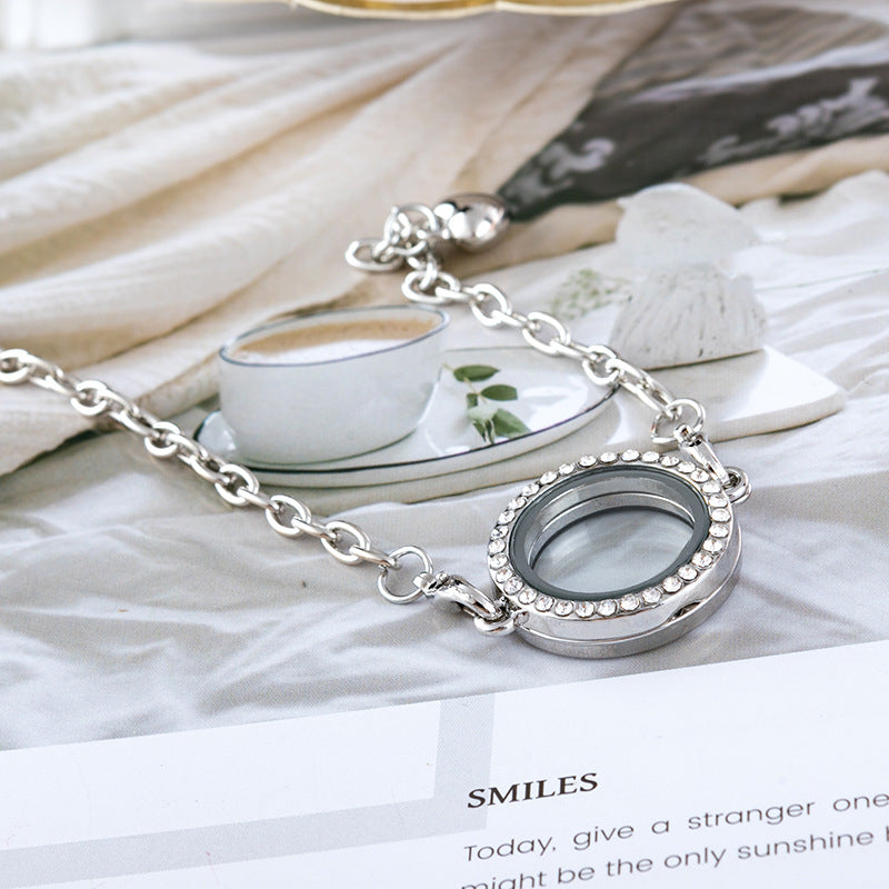 Style Diamond-encrusted Round Bracelet Can Be Opened Diy Photo Box - product image 3