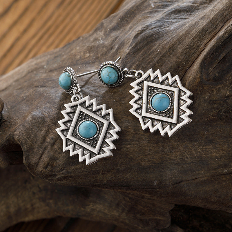 Turquoise Vintage Geometric Cross Earrings - product image 2