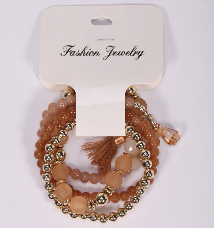 Women's Bracelets Multi-layered Glass Stone Bracelet Fabric Tassel Bracelet - product image 8