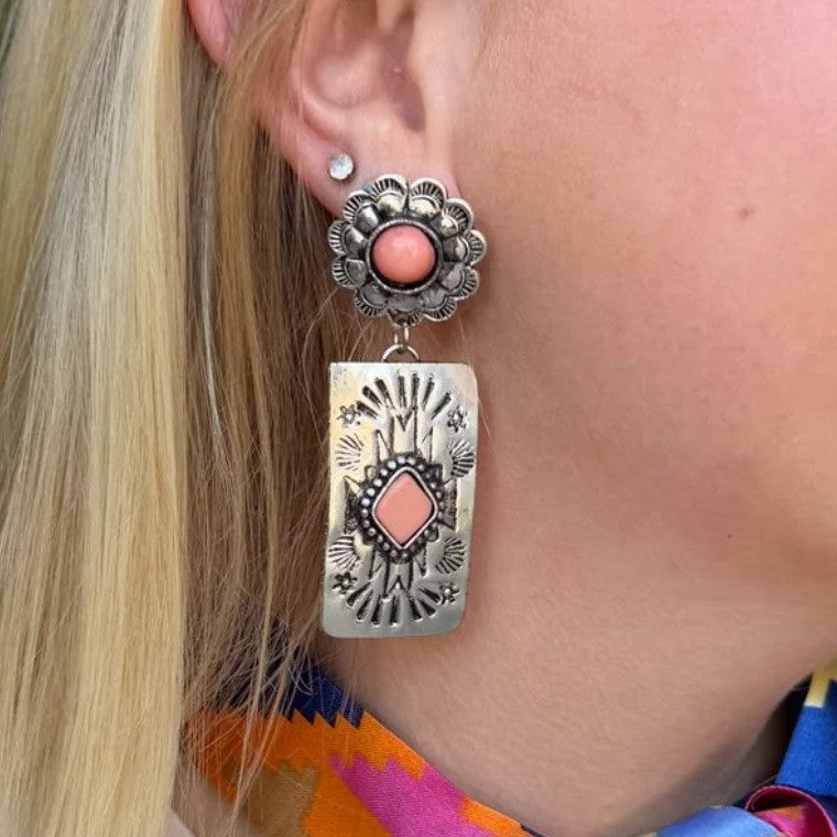 Turquoise Boho Floral Earrings - product image 1