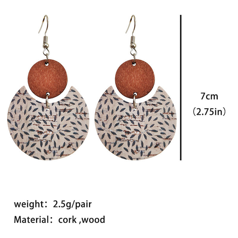 Boho Geometric Moon Wood Leather Earrings - product image 4