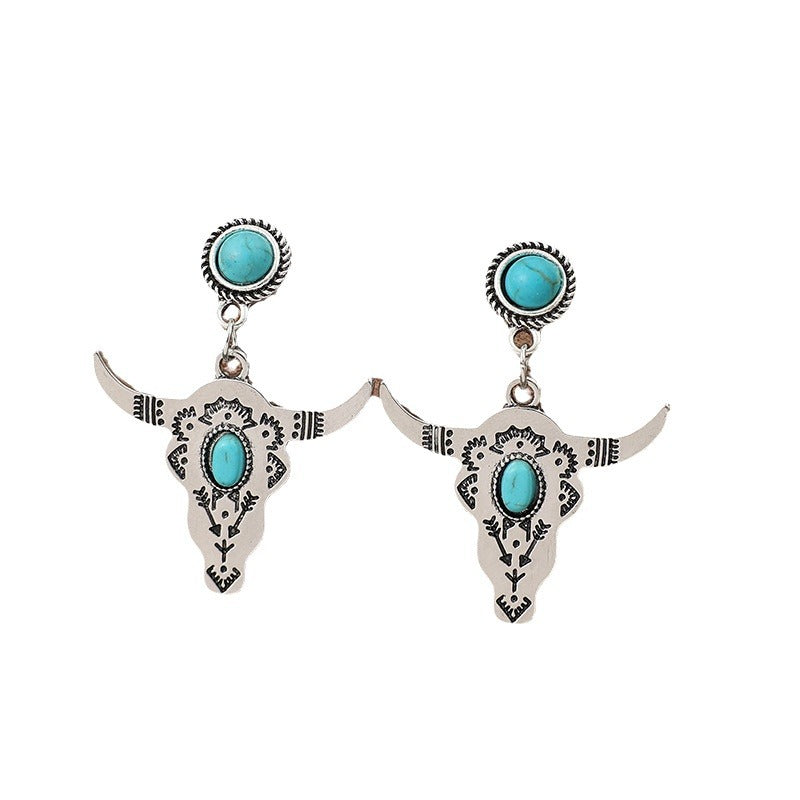 Western Turquoise Vintage Cow Skull Cross Earrings - product image 5