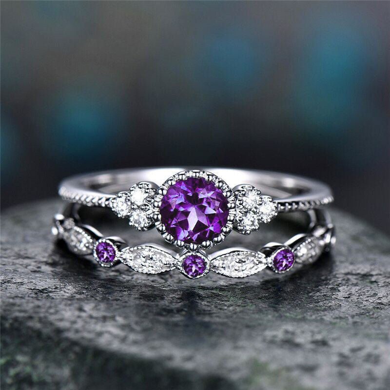 Ring Fashionable Zircon Ring for Women Two-piece Set of Micro-inlaid Emerald - product image 2