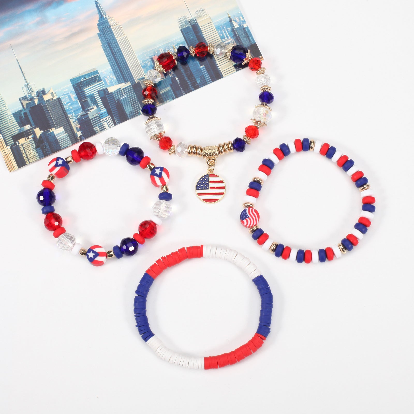 Flag Beaded Crystal Bracelet