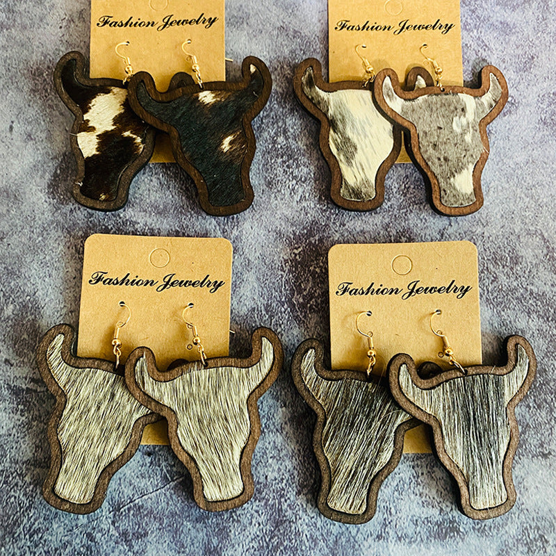 Western Vintage Cow Skull Horse Cross Earrings - product image 3