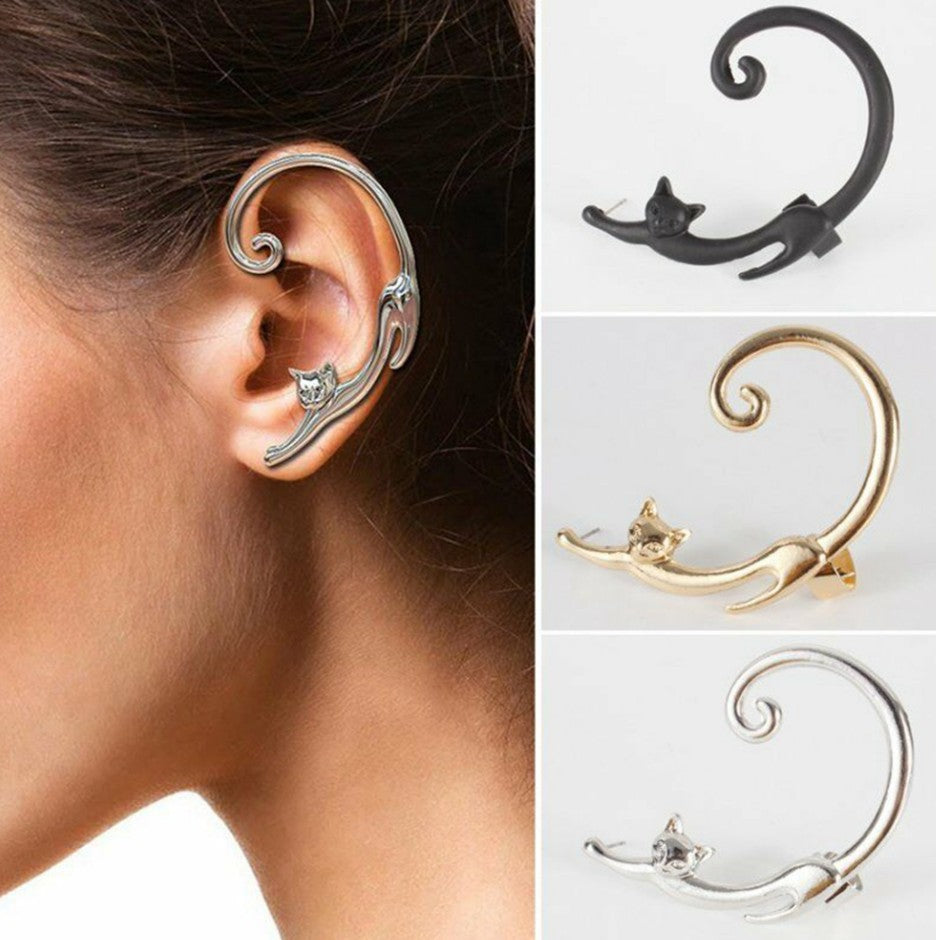 Simple Glossy Cat Earrings in Minimalist Style - Unique Cute Small Animal 3d