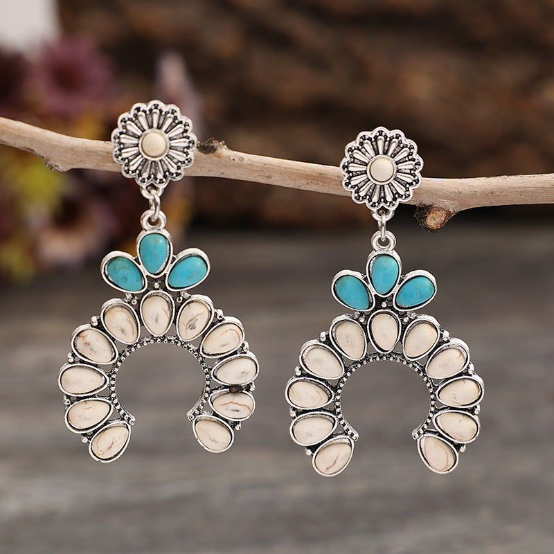 Western Turquoise Vintage Statement Floral Earrings