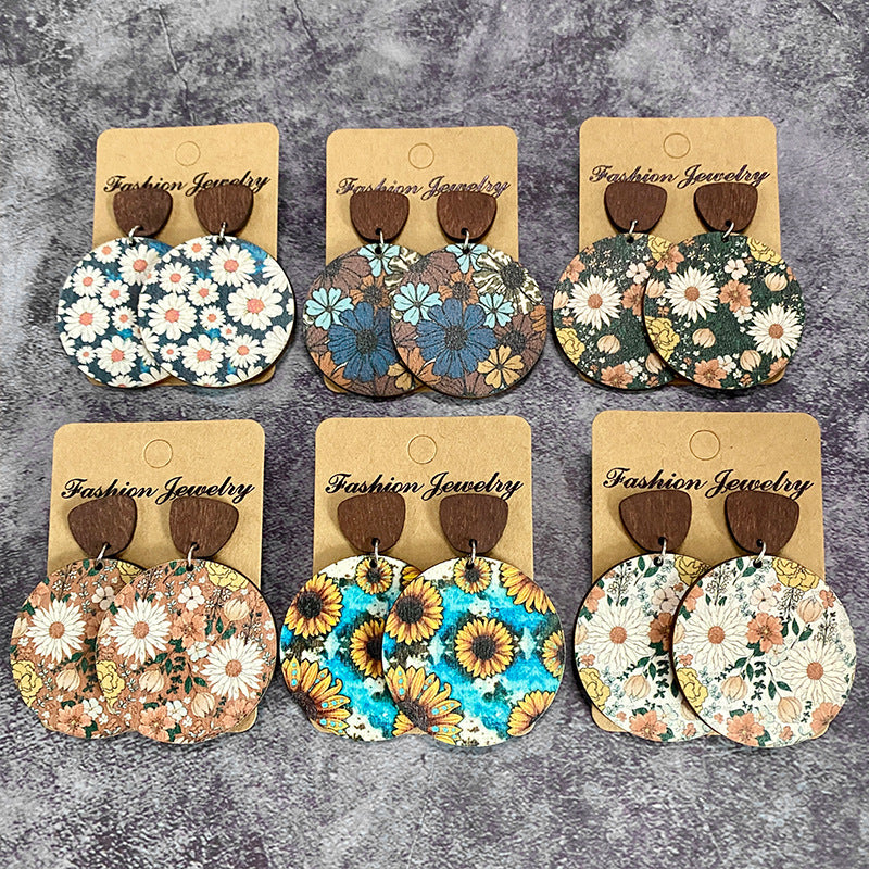 Western Boho Floral Cross Wood Earrings - product image 1