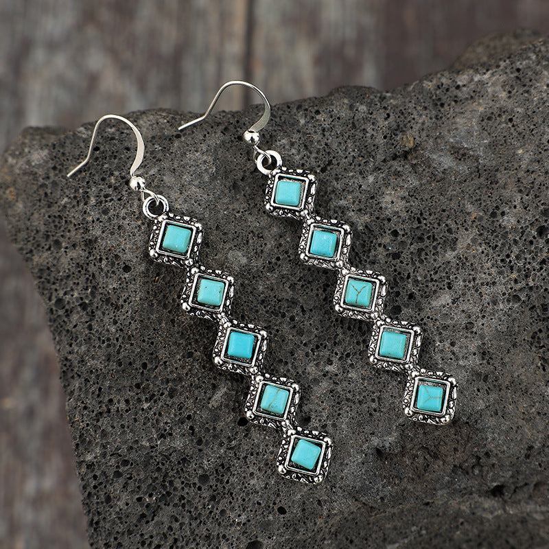 Turquoise Boho Vintage Cross Earrings