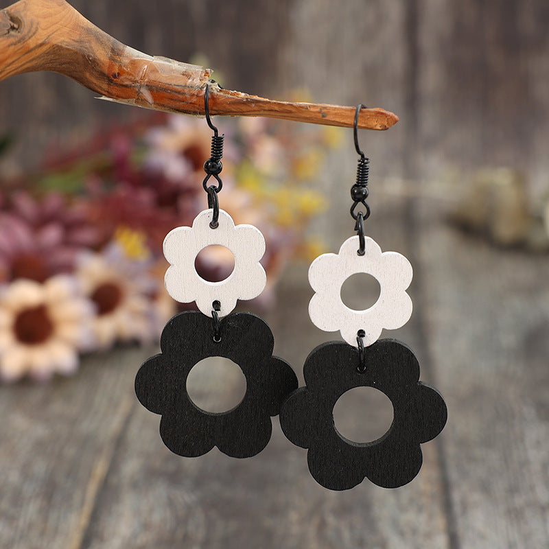 Vintage Floral Wood Earrings for Women