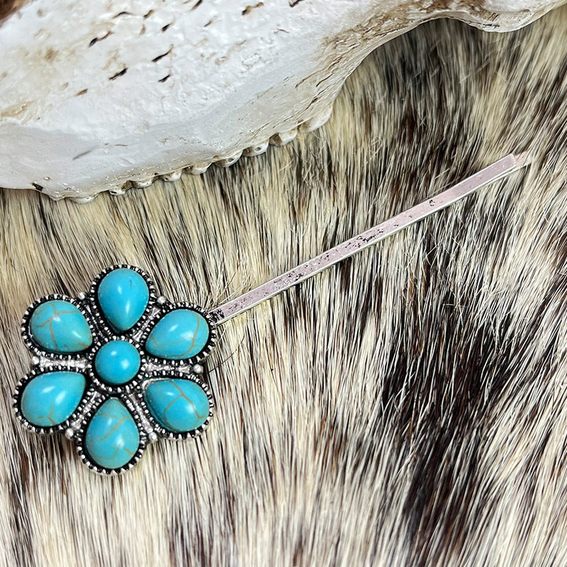 Western Turquoise Vintage Floral Cross Hair Accessory