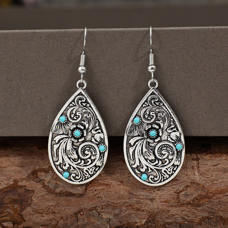 Turquoise Vintage Floral Cross Earrings - product image 2