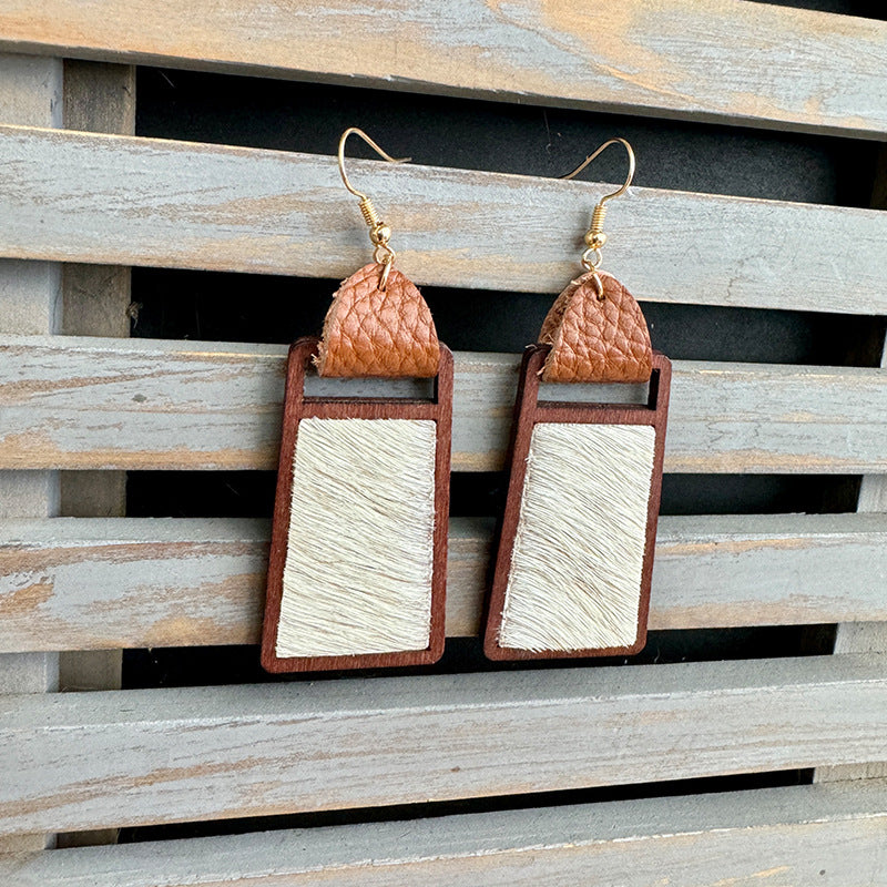 Western Statement Geometric Cross Leather Earrings
