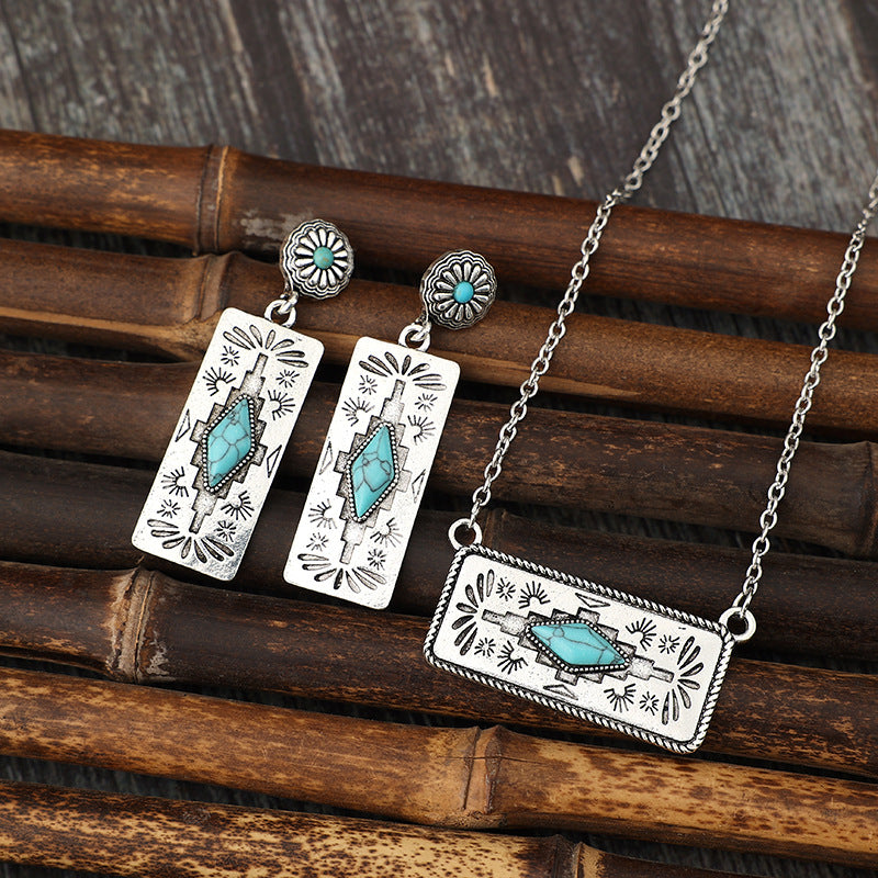 Turquoise Boho Vintage Geometric Floral Jewelry Set - product image 3