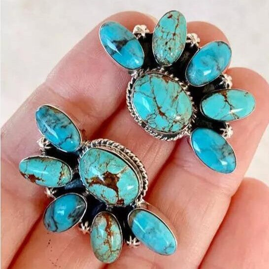 Turquoise Boho Vintage Geometric Floral Earrings - product image 3