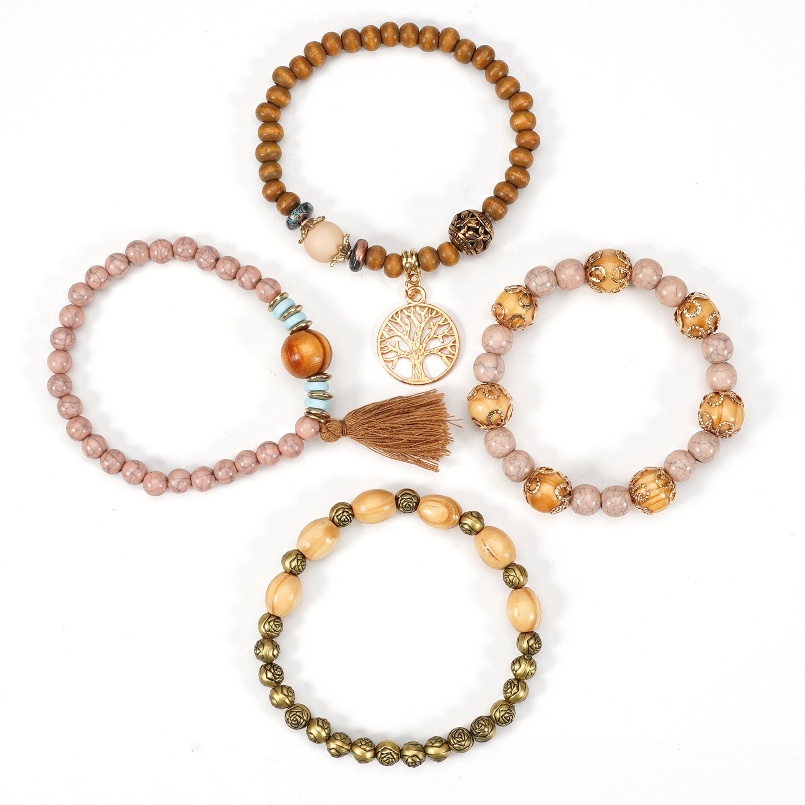 Floral Wood Beaded Bracelet