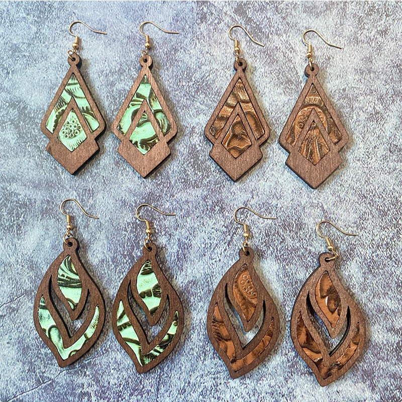 Western Vintage Geometric Cross Wood Earrings - product image 2