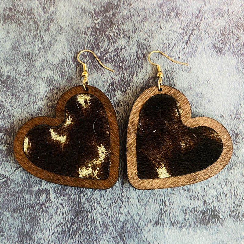 Vintage Horse Heart Cross Wood Earrings - product image 13