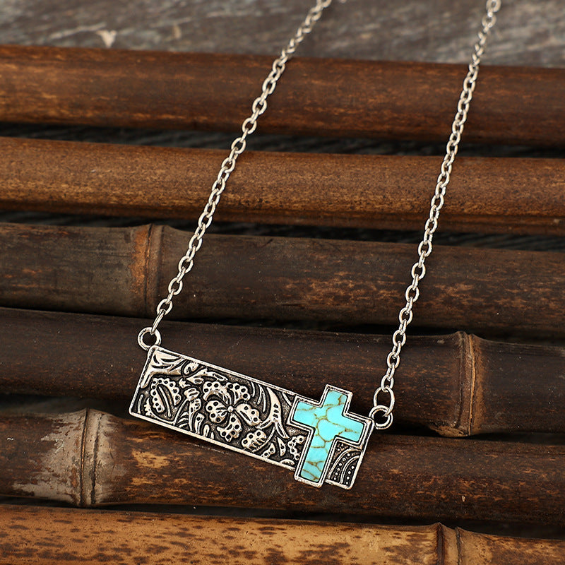 Western Turquoise Vintage Cactus Cross Necklace - product image 8