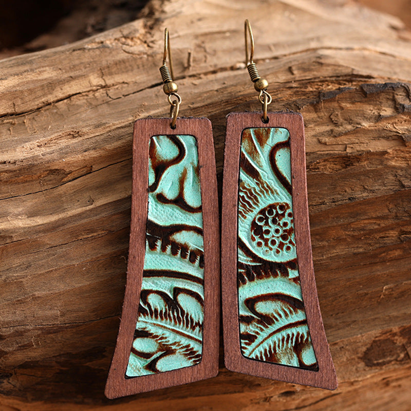 Western Vintage Statement Geometric Wood Earrings