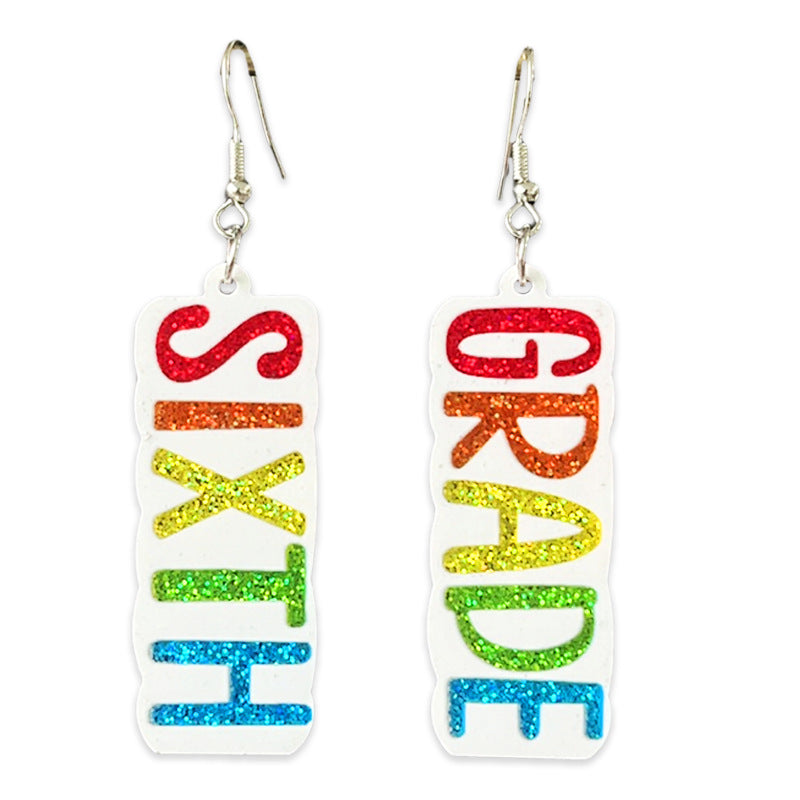 Supply Teacher Student Grade Shiny Text Semester Earrings Colorful Simple