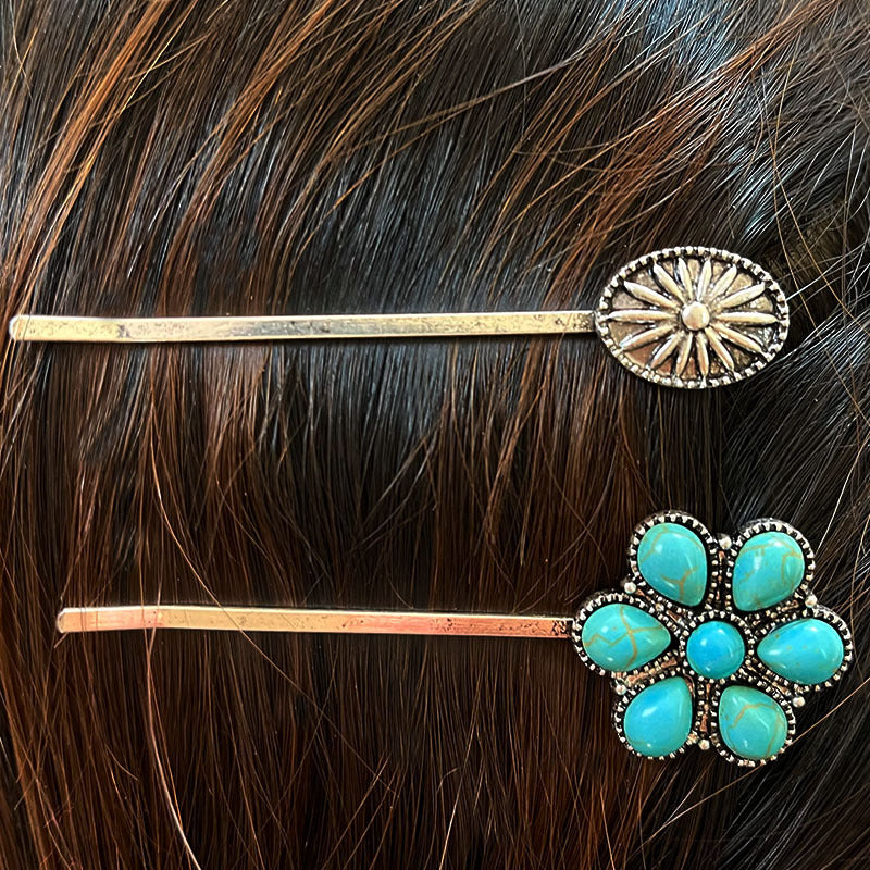 Western Turquoise Vintage Floral Cross Hair Accessory