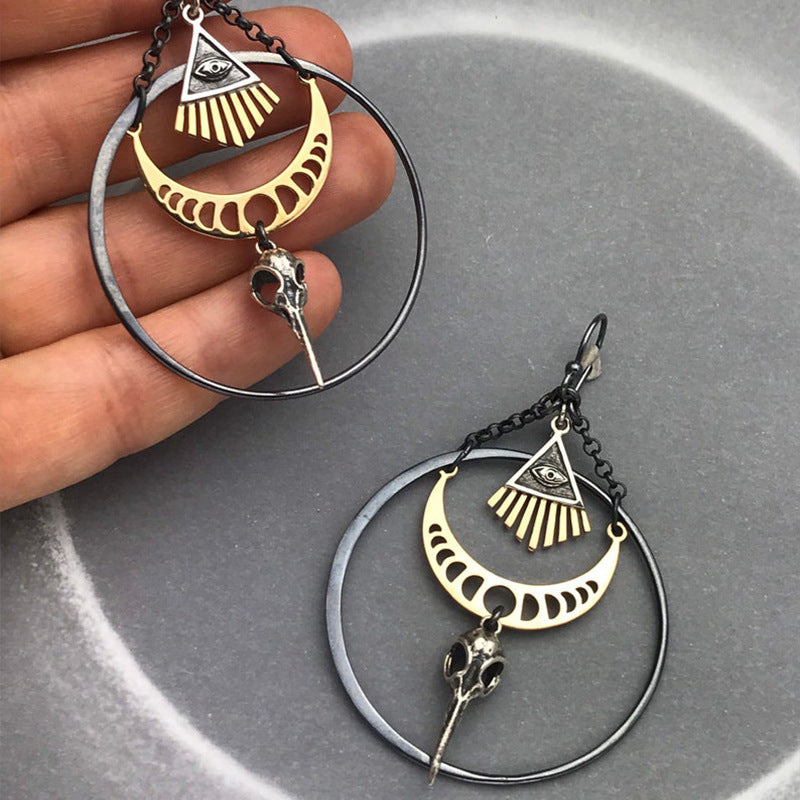 Vintage Statement Geometric Moon Cross Earrings