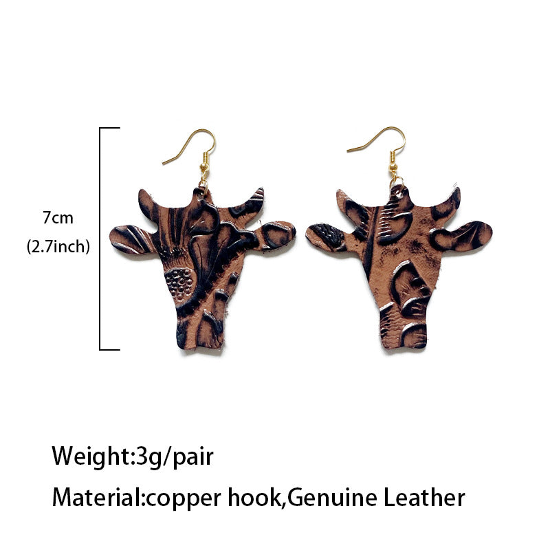 Western Vintage Cow Skull Cross Leather Earrings - product image 4
