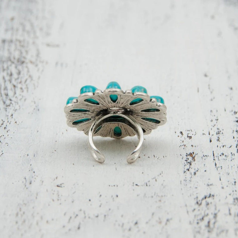 Turquoise Boho Vintage Statement Floral Ring - product image 5
