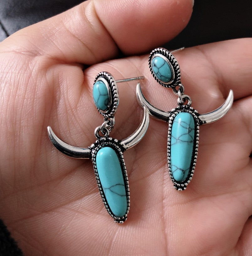 Turquoise Vintage Cow Skull Earrings - product image 5