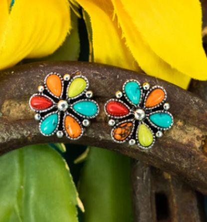 Turquoise Boho Vintage Floral Cross Earrings for Women - product image 1