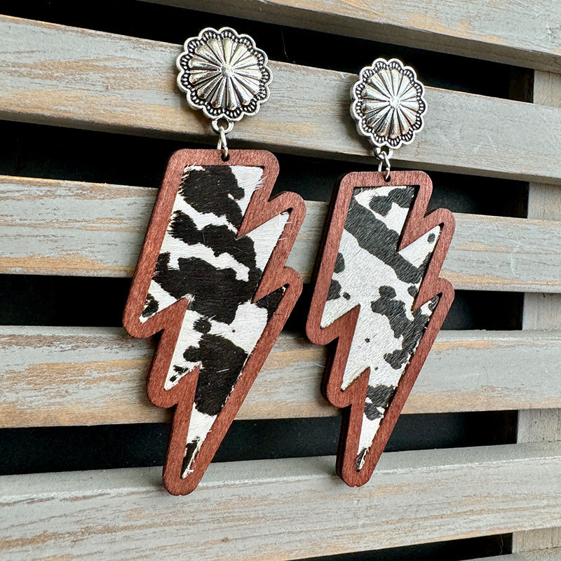 Western Cross Wood Leather Earrings