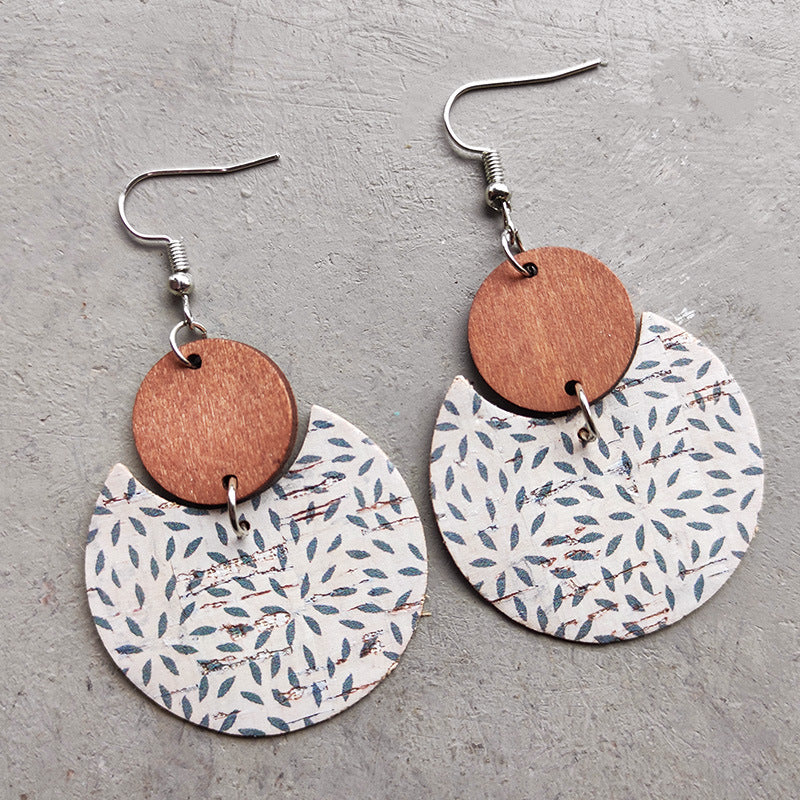 Boho Geometric Moon Wood Leather Earrings - product image 1