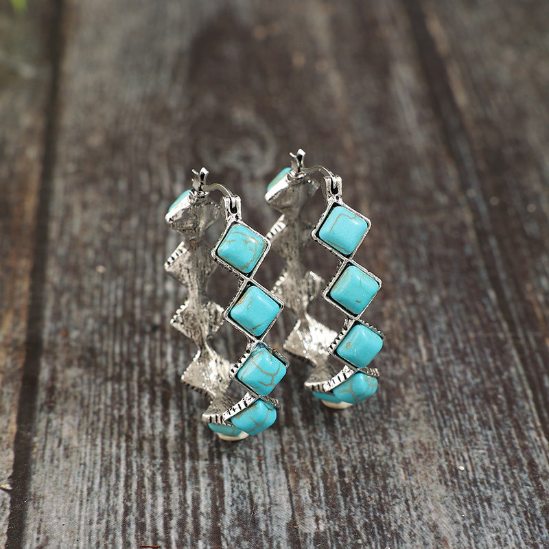 Turquoise Statement Geometric Cross Earrings - product image 4
