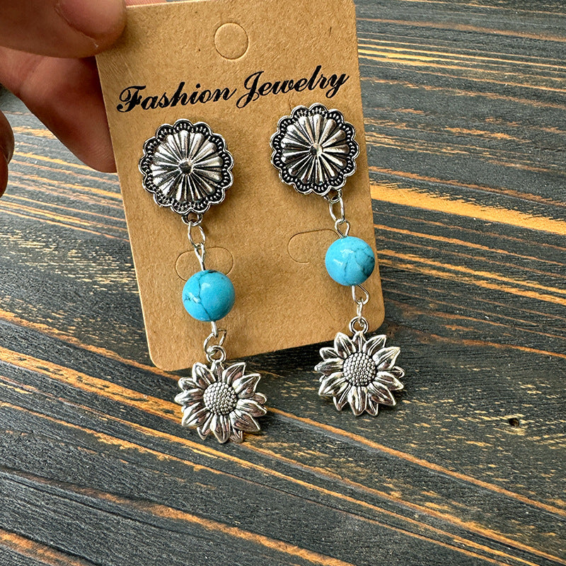 Western Turquoise Floral Cow Skull Cross Earrings - product image 17