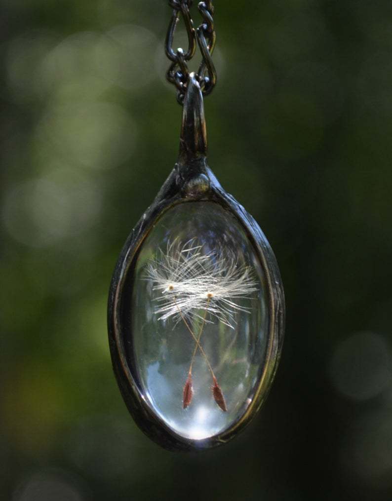 Vintage Dandelion Seed Oval Pendant Necklace - product image 6