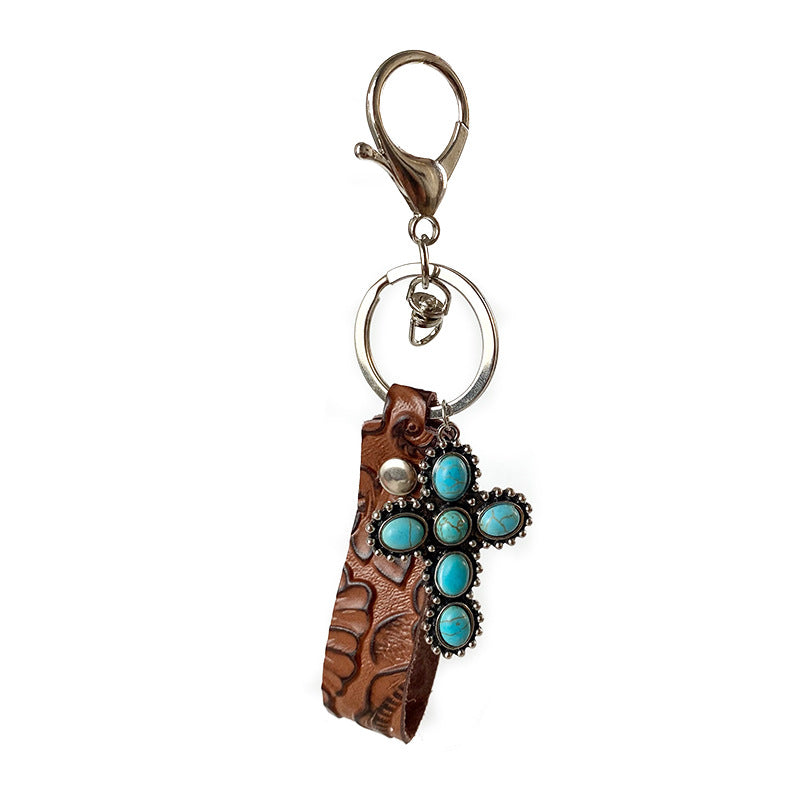 Western Turquoise Vintage Floral Leather Necklace - product image 5