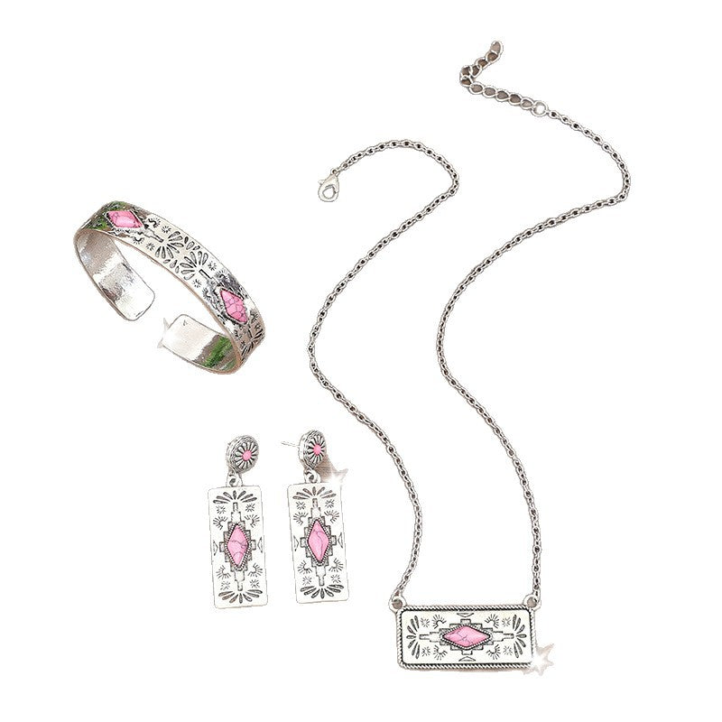 Turquoise Boho Vintage Geometric Floral Jewelry Set - product image 5