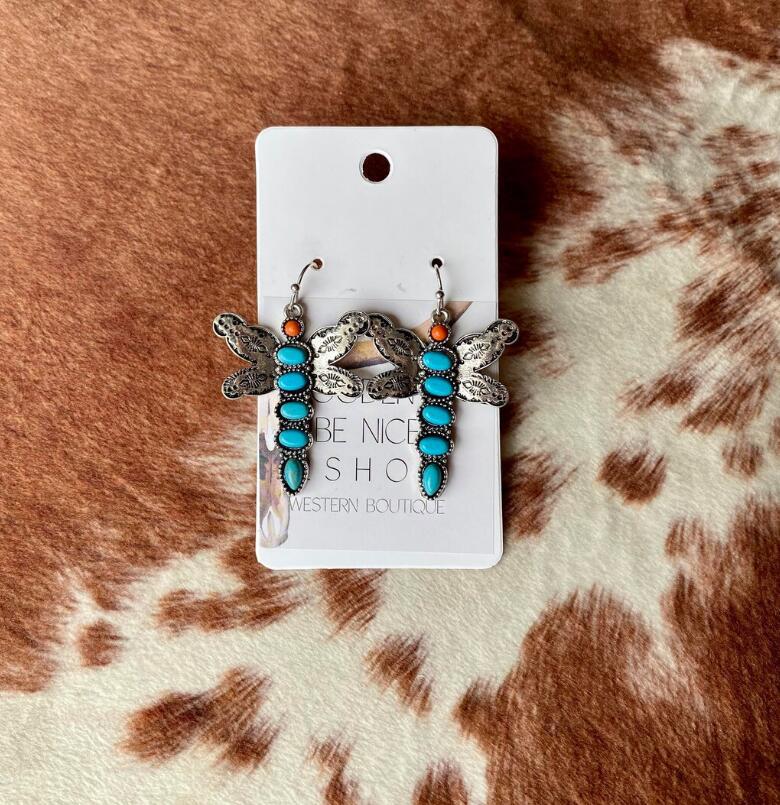 Turquoise Boho Vintage Cross Earrings - product image 10
