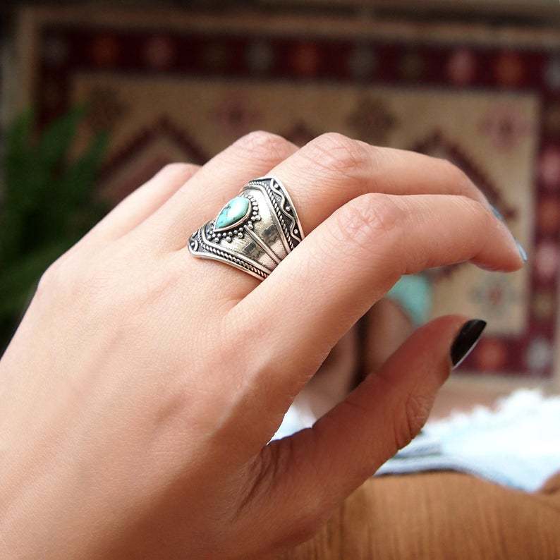 Turquoise Boho Vintage Statement Cross Ring - product image 7