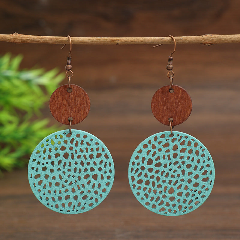 Boho Vintage Cross Wood Earrings