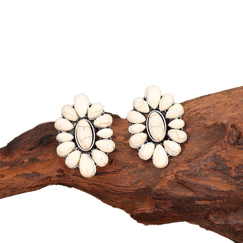 Turquoise Statement Geometric Floral Earrings - product image 5