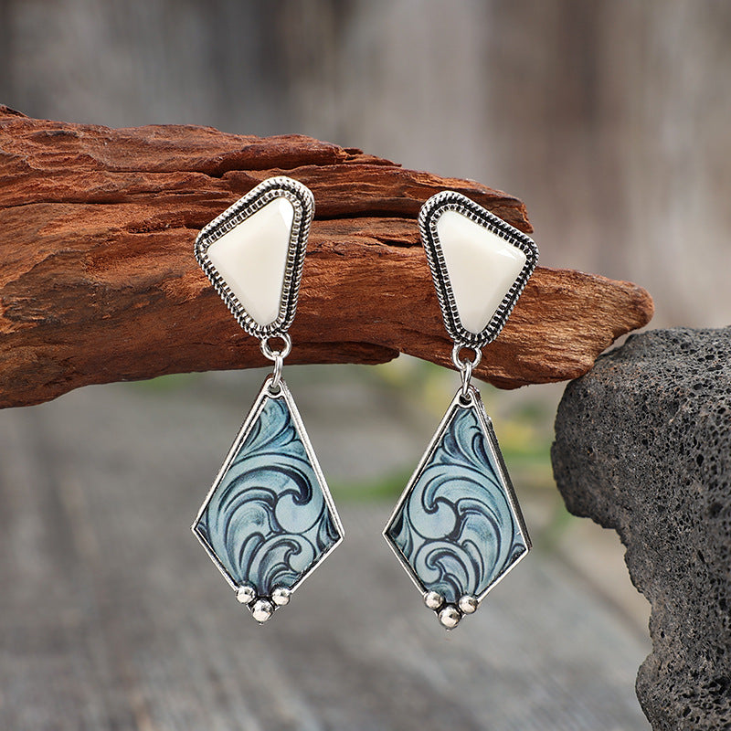 Turquoise Boho Vintage Geometric Resin Earrings - product image 2