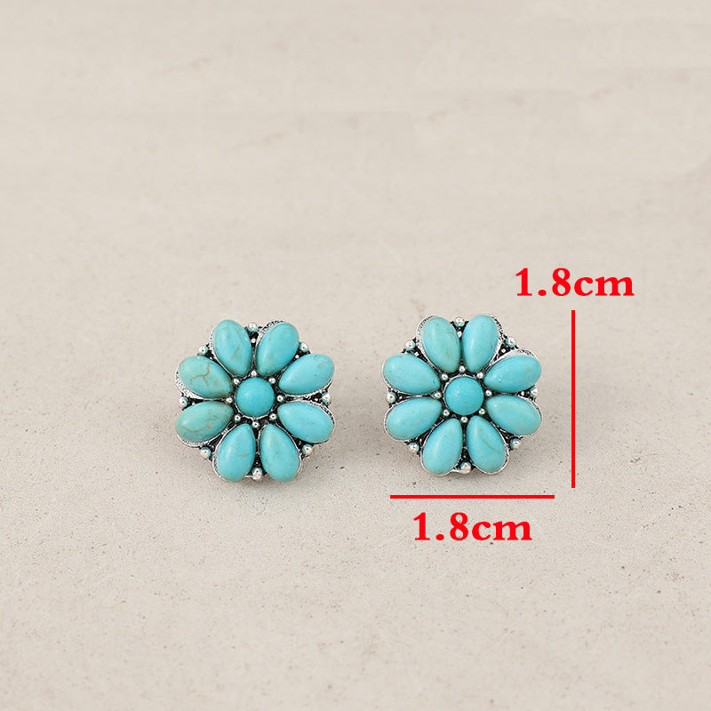 Turquoise Boho Vintage Floral Cross Earrings - product image 4