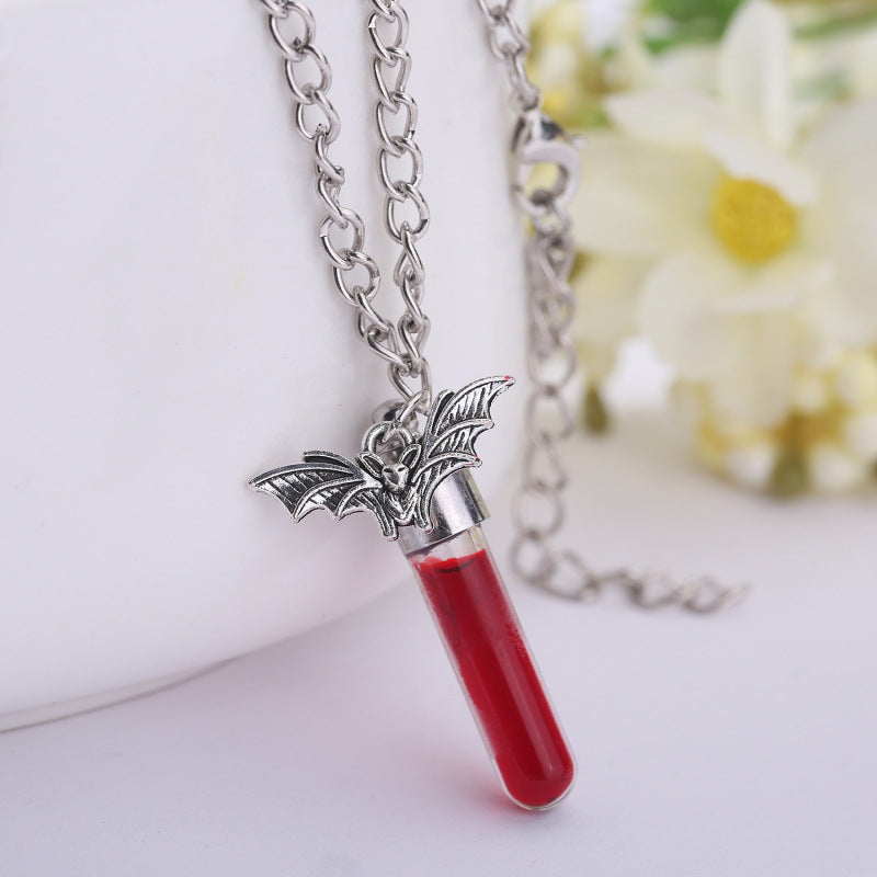 Horror-themed Blood Bottle Necklace Halloween Spider Vampire Bat Accessories