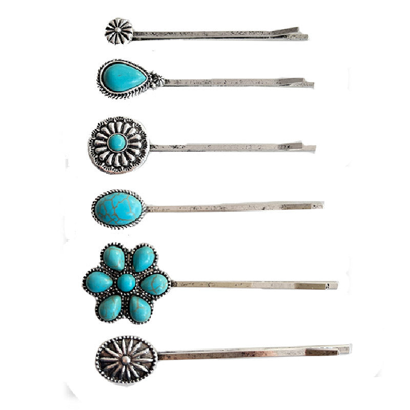 Western Turquoise Vintage Floral Cross Hair Accessory