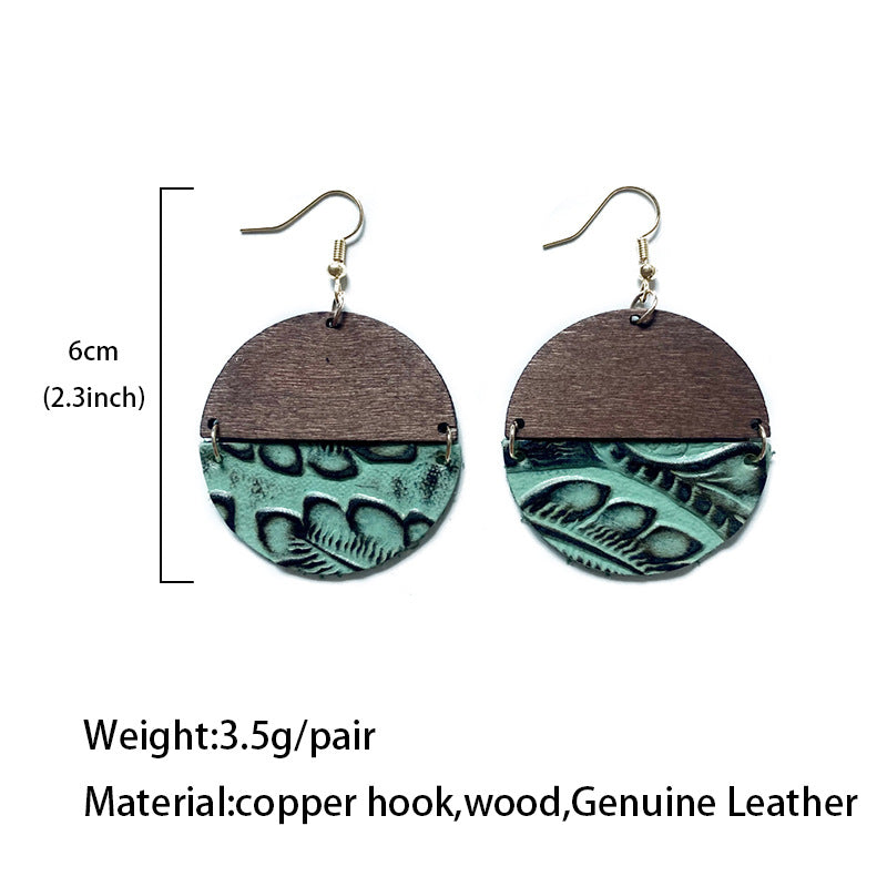 Western Cross Wood Leather Earrings
