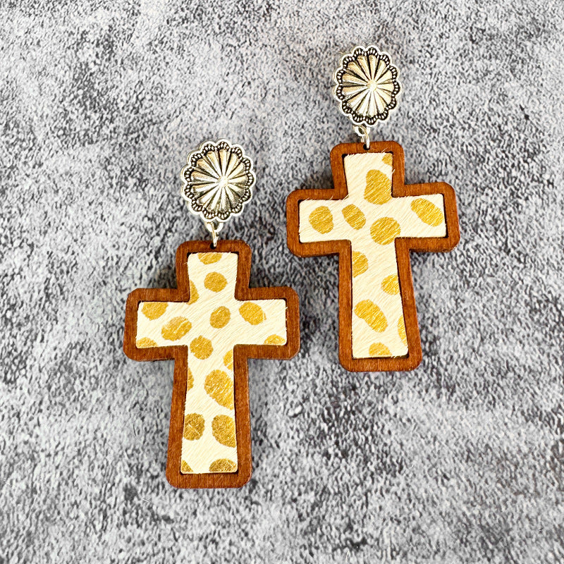 Western Cross Leather Earrings